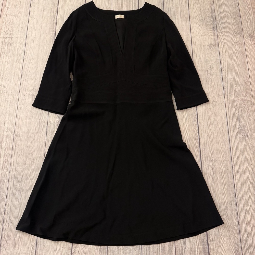 Valentino Roma Black Sheath Dress IT 46 US 10 Made In Italy 3/4 Sleeve Midi